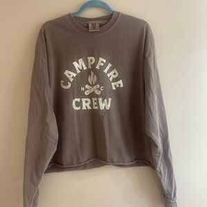 Comfort Colors Brown Campfire Crew Long-sleeve Cropped Raw Hem Tee
